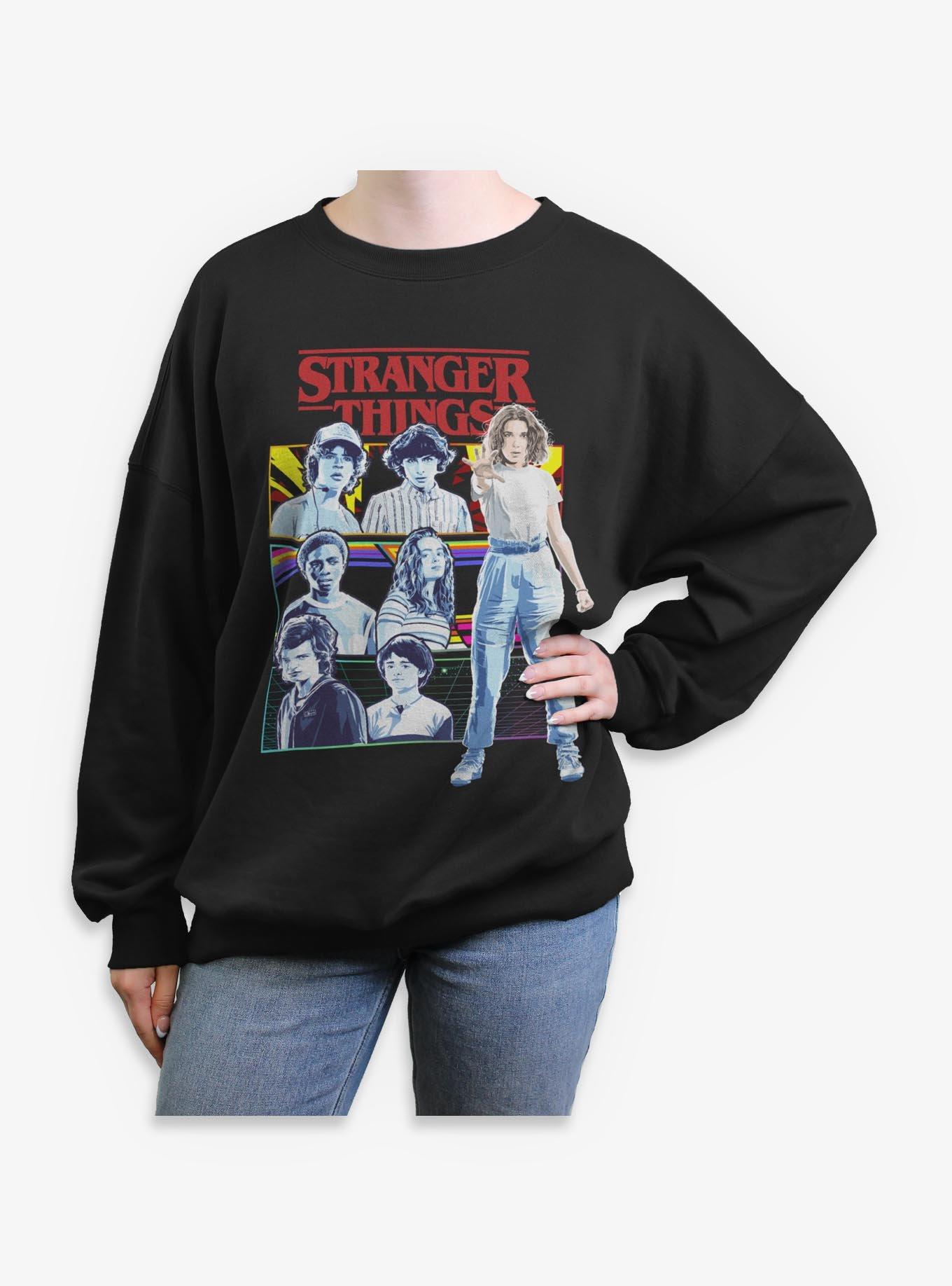 Stranger Things Group Panel Girls Oversized Sweatshirt, , hi-res