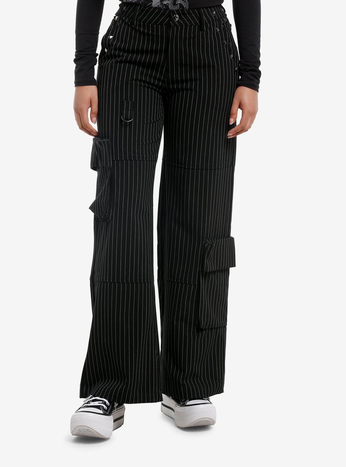 Social Collision Pinstripe Pyramid Stud Cargo Pants, , hi-res