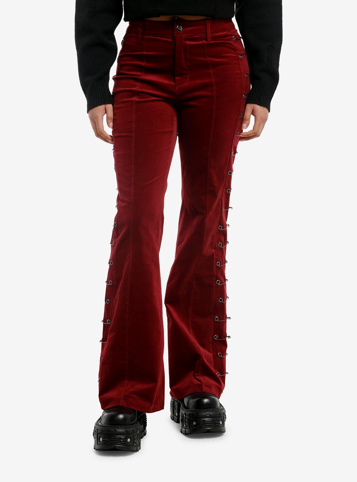 Social Collision Burgundy Velvet Flare Pants, , hi-res