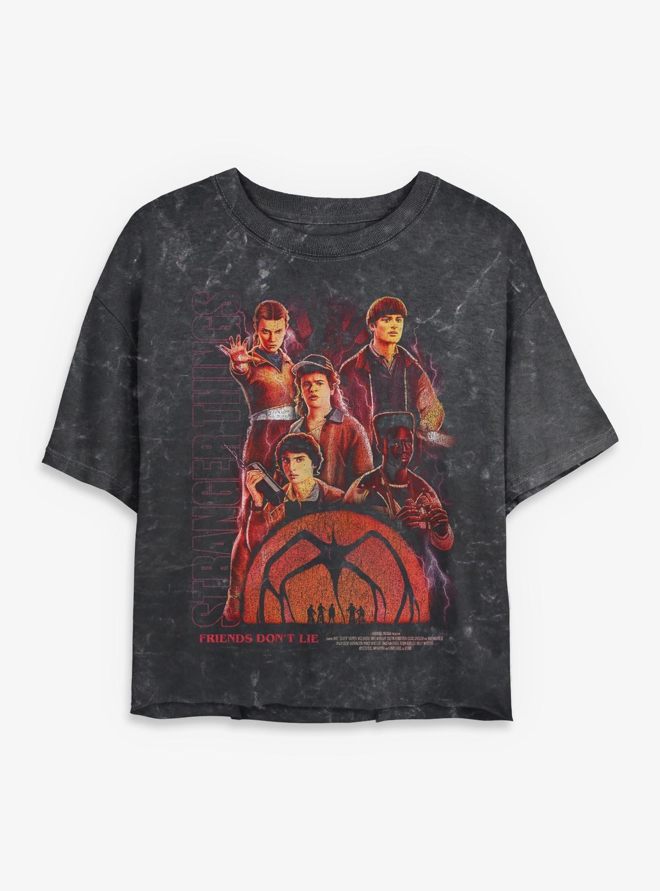 Stranger Things Friends Collage Girls Mineral Wash Crop T-Shirt Hot Topic Exclusive, , hi-res