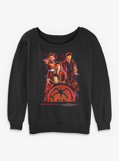 Stranger Things Friends Collage Girls Slouchy Sweatshirt Hot Topic ...