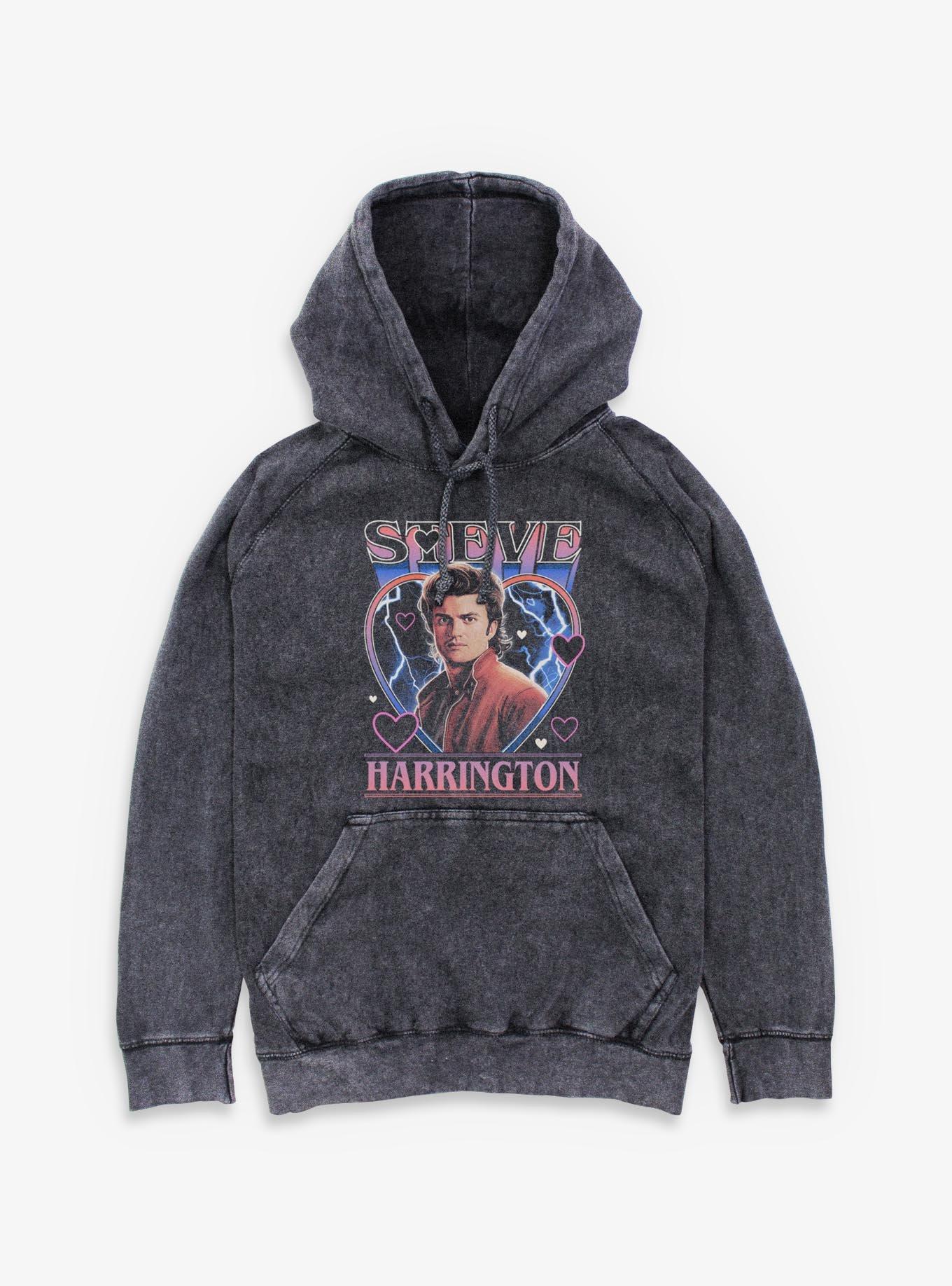 Stranger Things Steve Harrington Hearts Mineral Wash Hoodie Hot Topic Exclusive, , hi-res