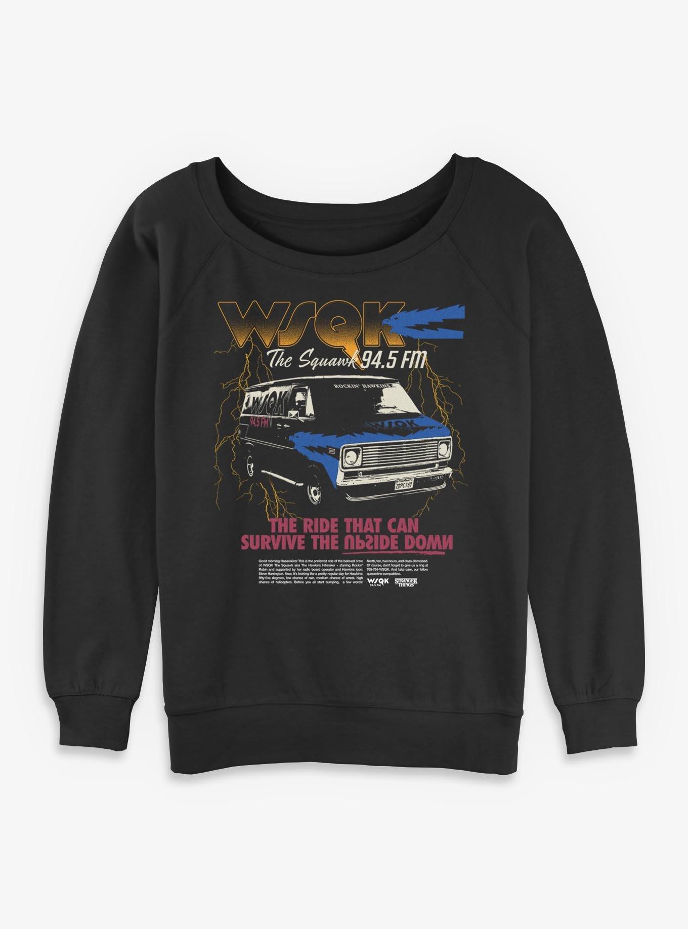 Stranger Things WSQK The Squawk Van Girls Slouchy Sweatshirt Hot Topic Exclusive