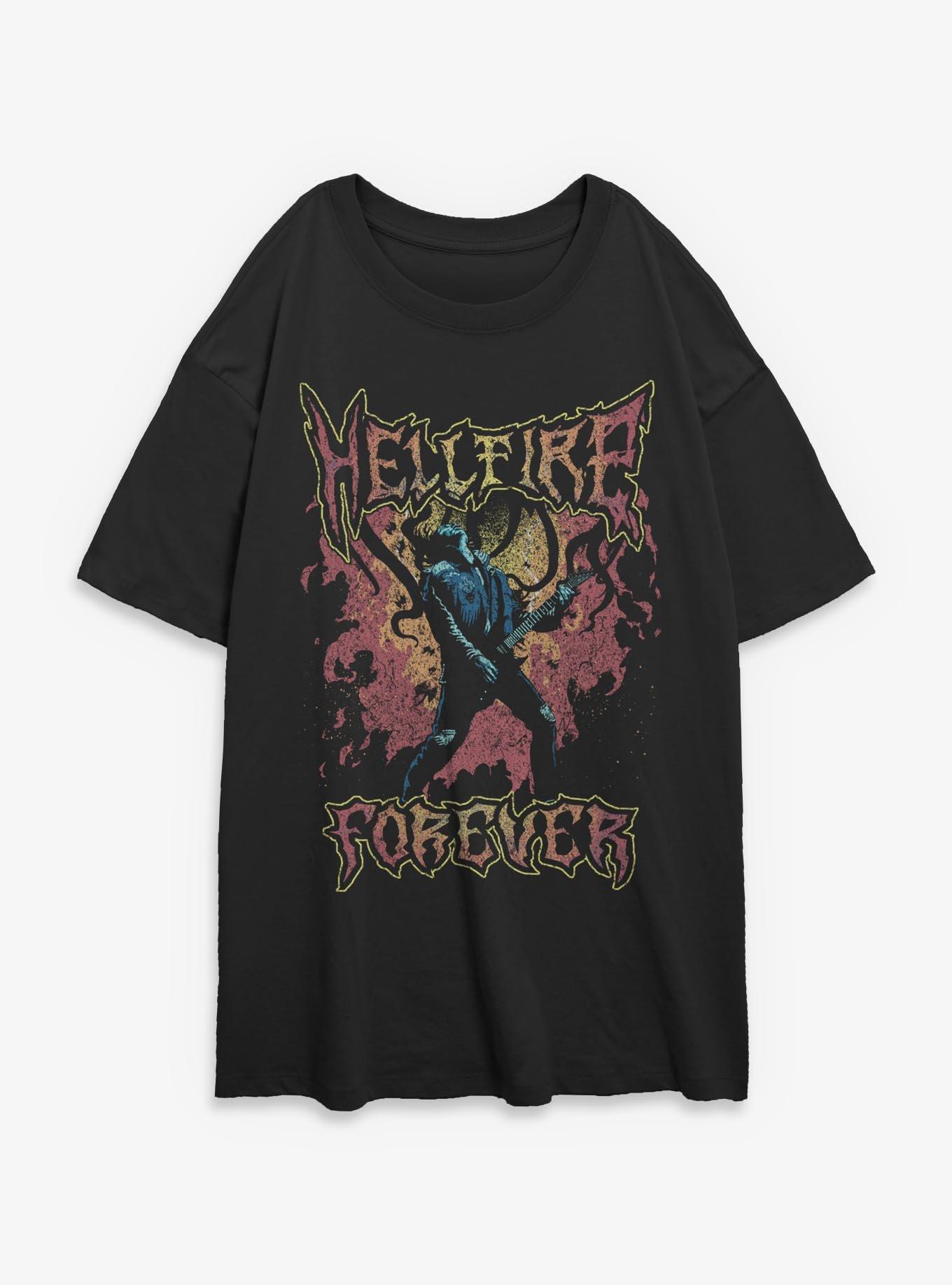 Stranger Things Eddie Munson Hellfire Forever Girls Oversized T-Shirt Hot Topic Exclusive, BLACK, hi-res