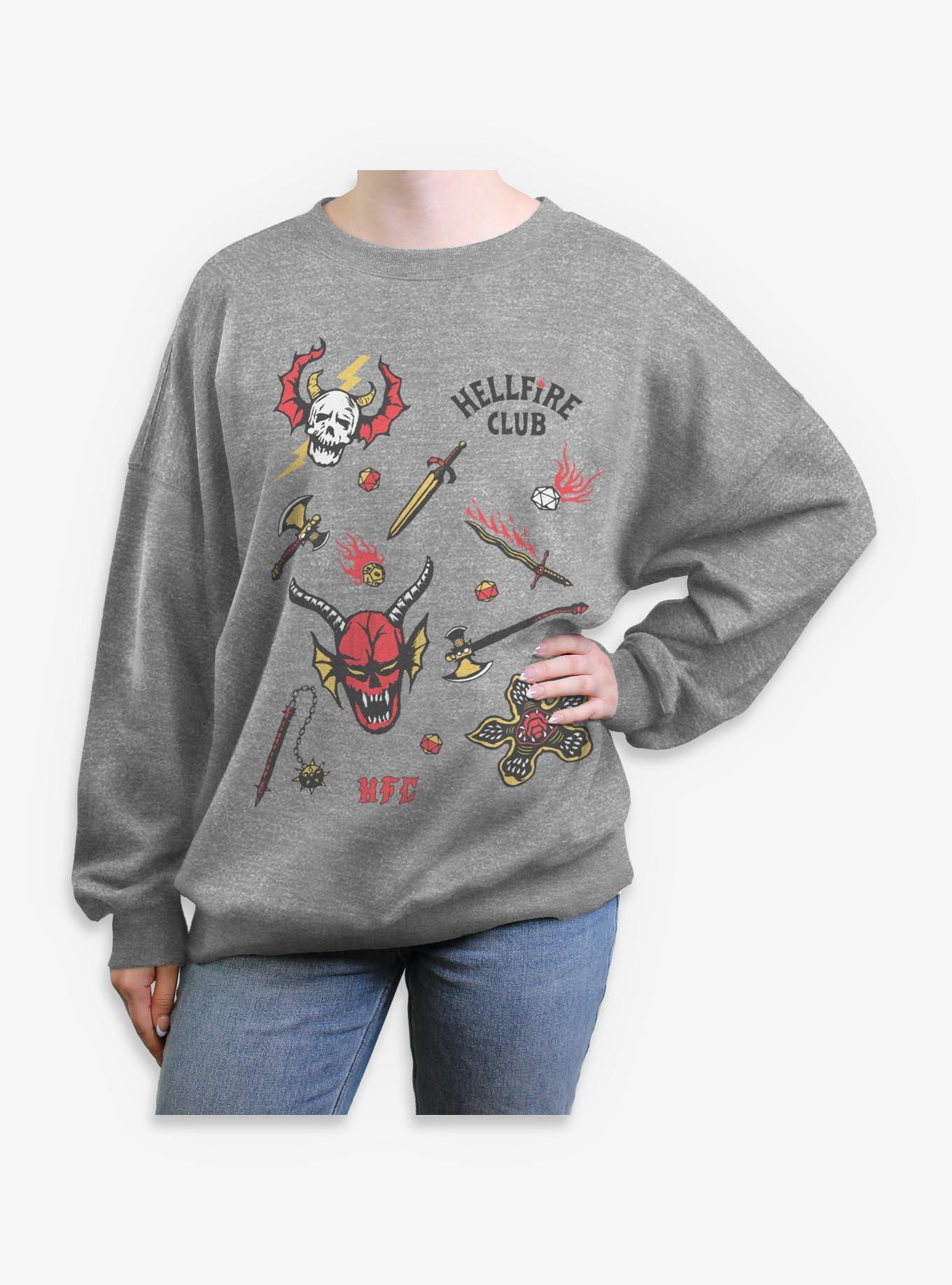 Stranger Things Tattoo Flash Sheet Girls Oversized Sweatshirt, , hi-res