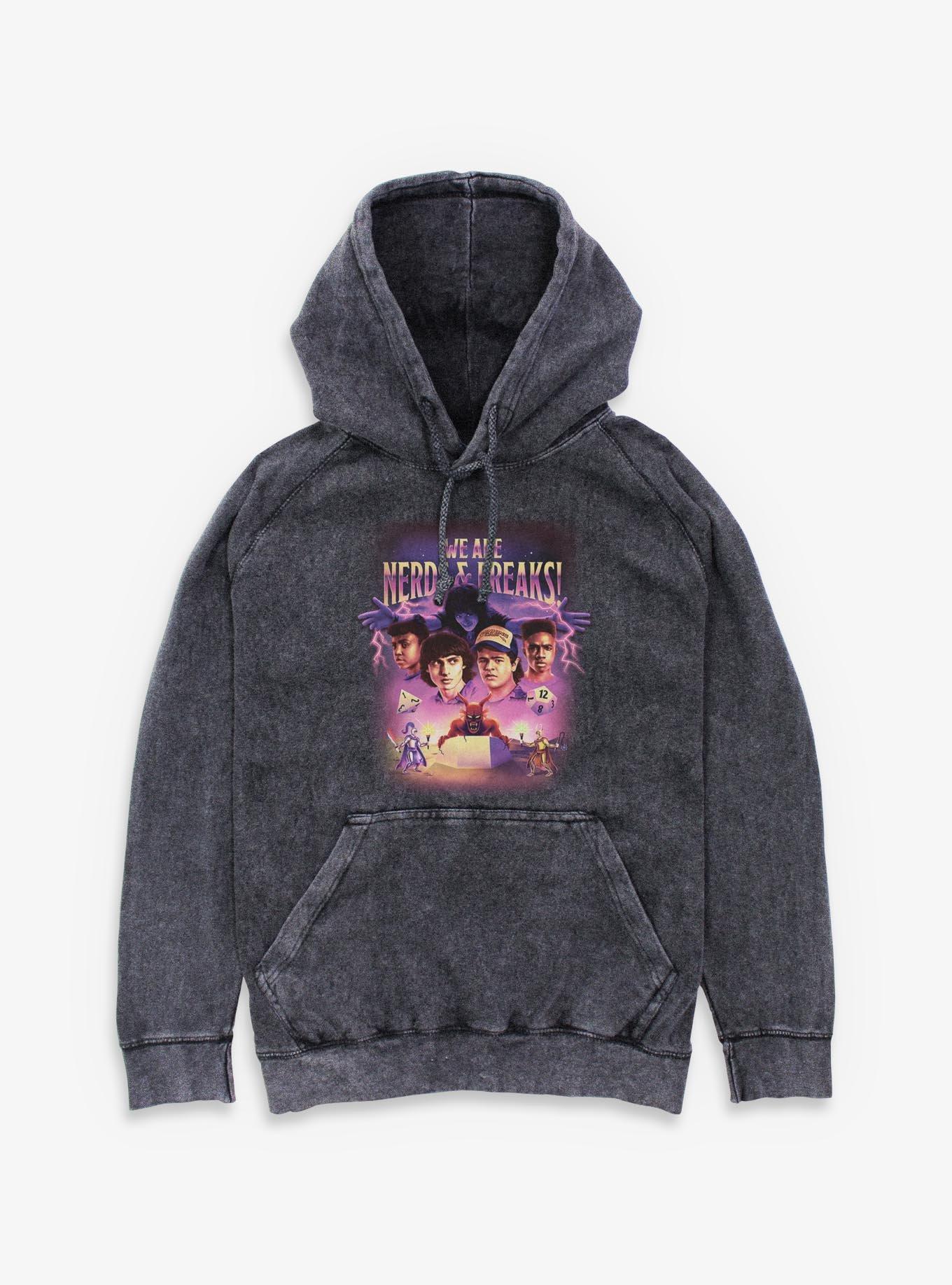 Stranger Things We Are Nerds & Freaks Retro Mineral Wash Hoodie, , hi-res