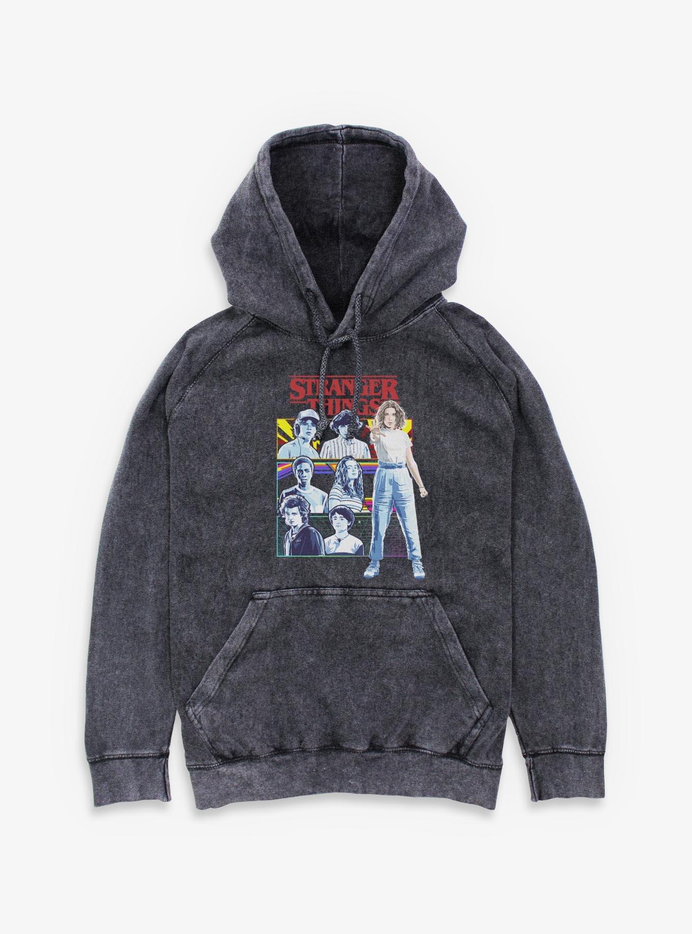 Stranger Things Group Panel Mineral Wash Hoodie, , hi-res
