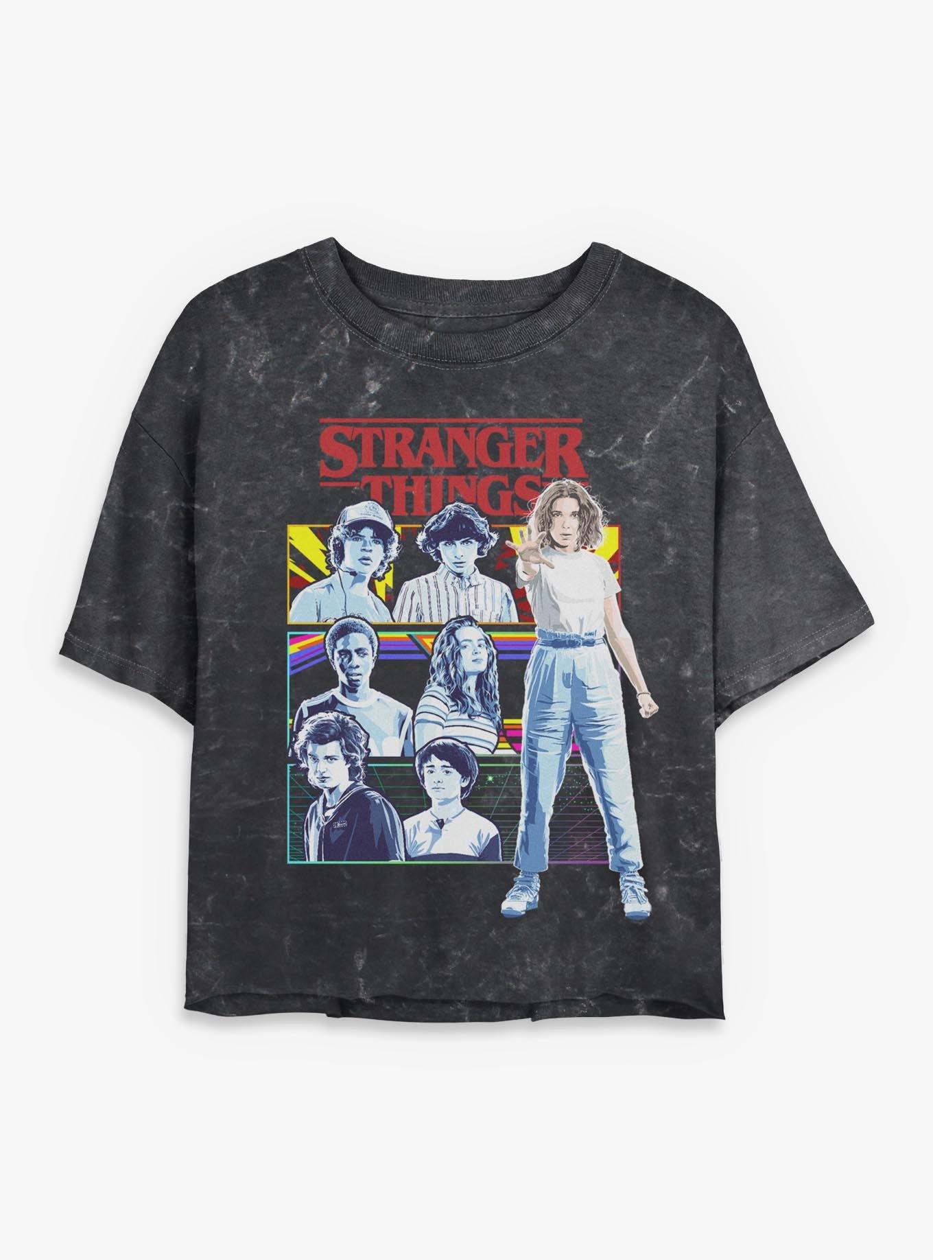 Stranger Things Group Panel Girls Mineral Wash Crop T-Shirt, , hi-res