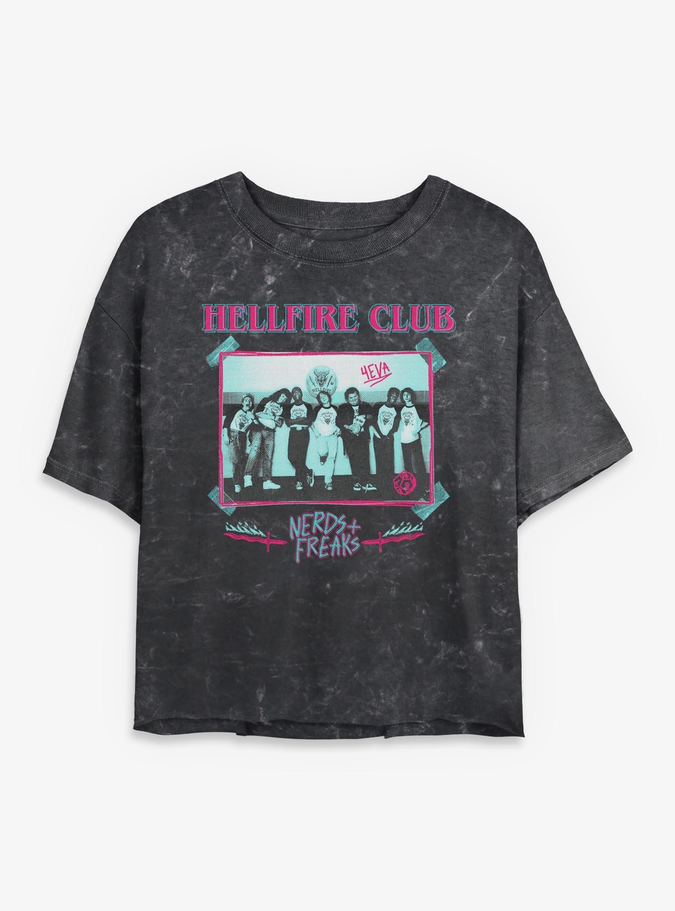 Stranger Things Hellfire Club Group Girls Mineral Wash Crop T-Shirt, , hi-res