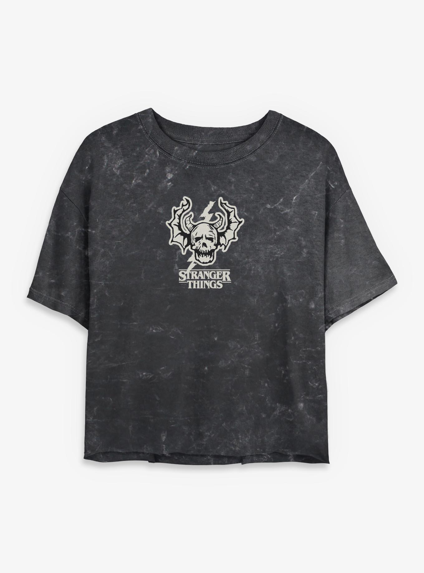 Stranger Things Skull Logo Girls Mineral Wash Crop T-Shirt, , hi-res