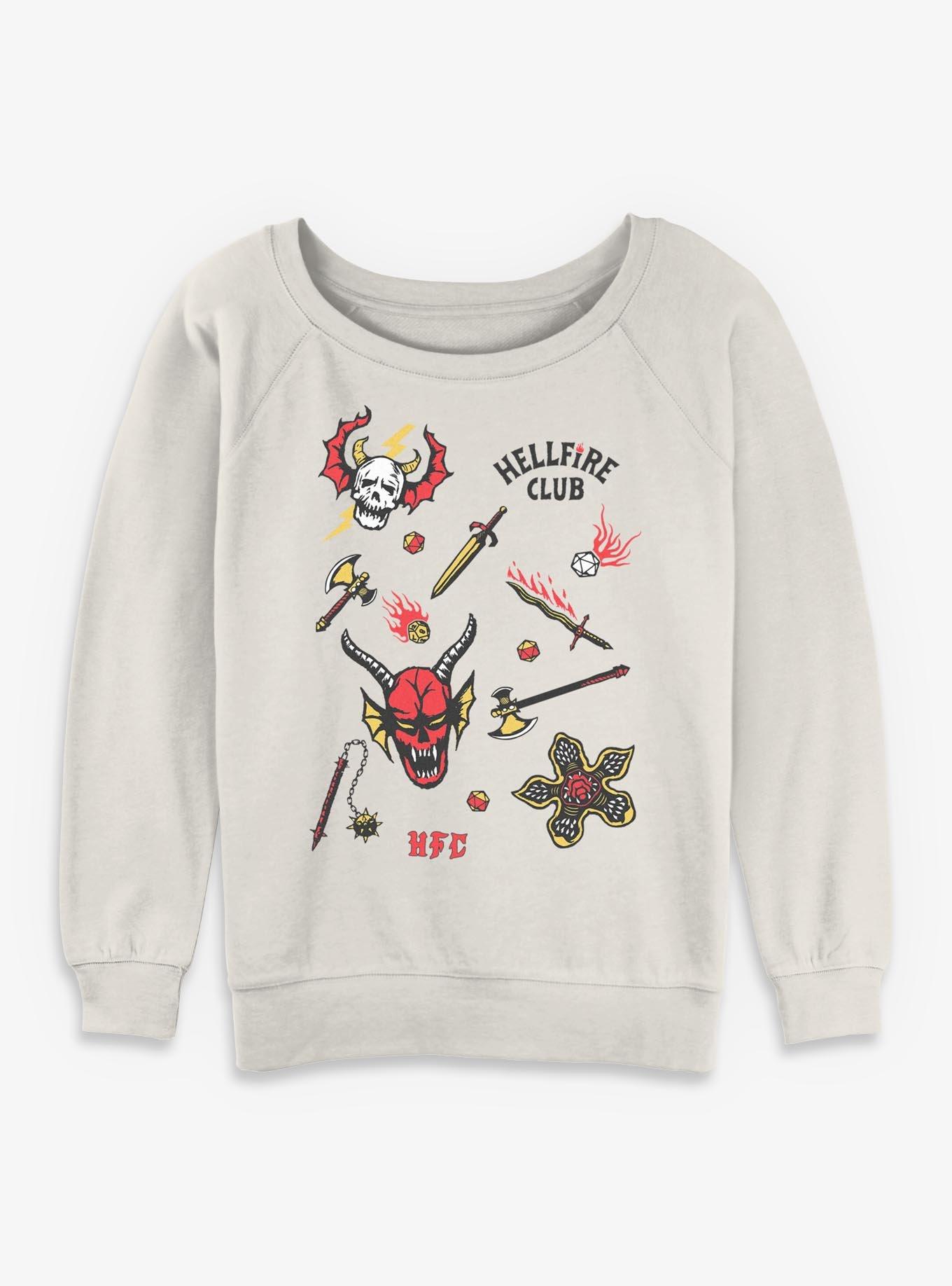 Stranger Things Tattoo Flash Sheet Girls Slouchy Sweatshirt, , hi-res