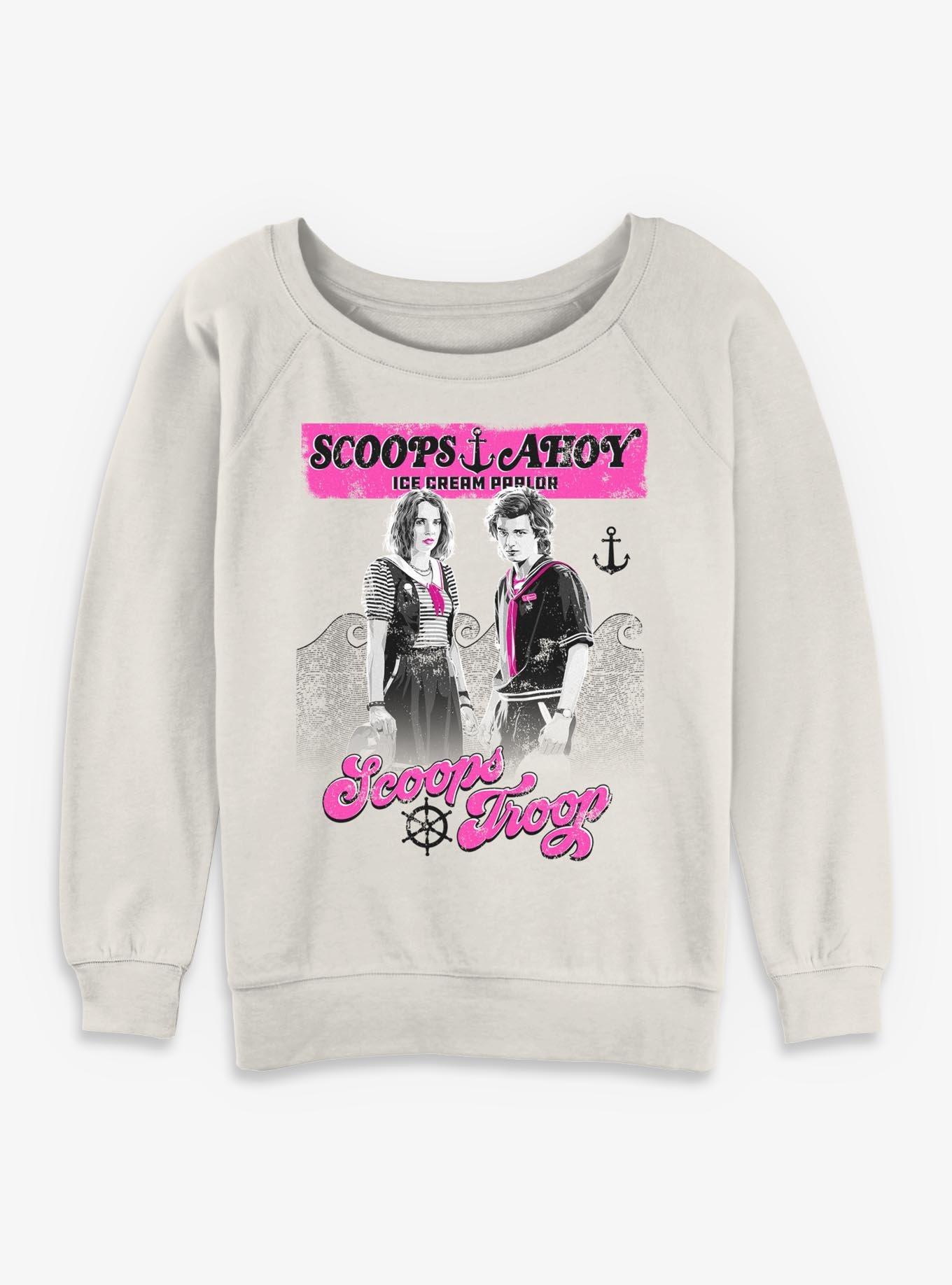 Stranger Things Steve and Robin Scoops Troop Girls Slouchy Sweatshirt