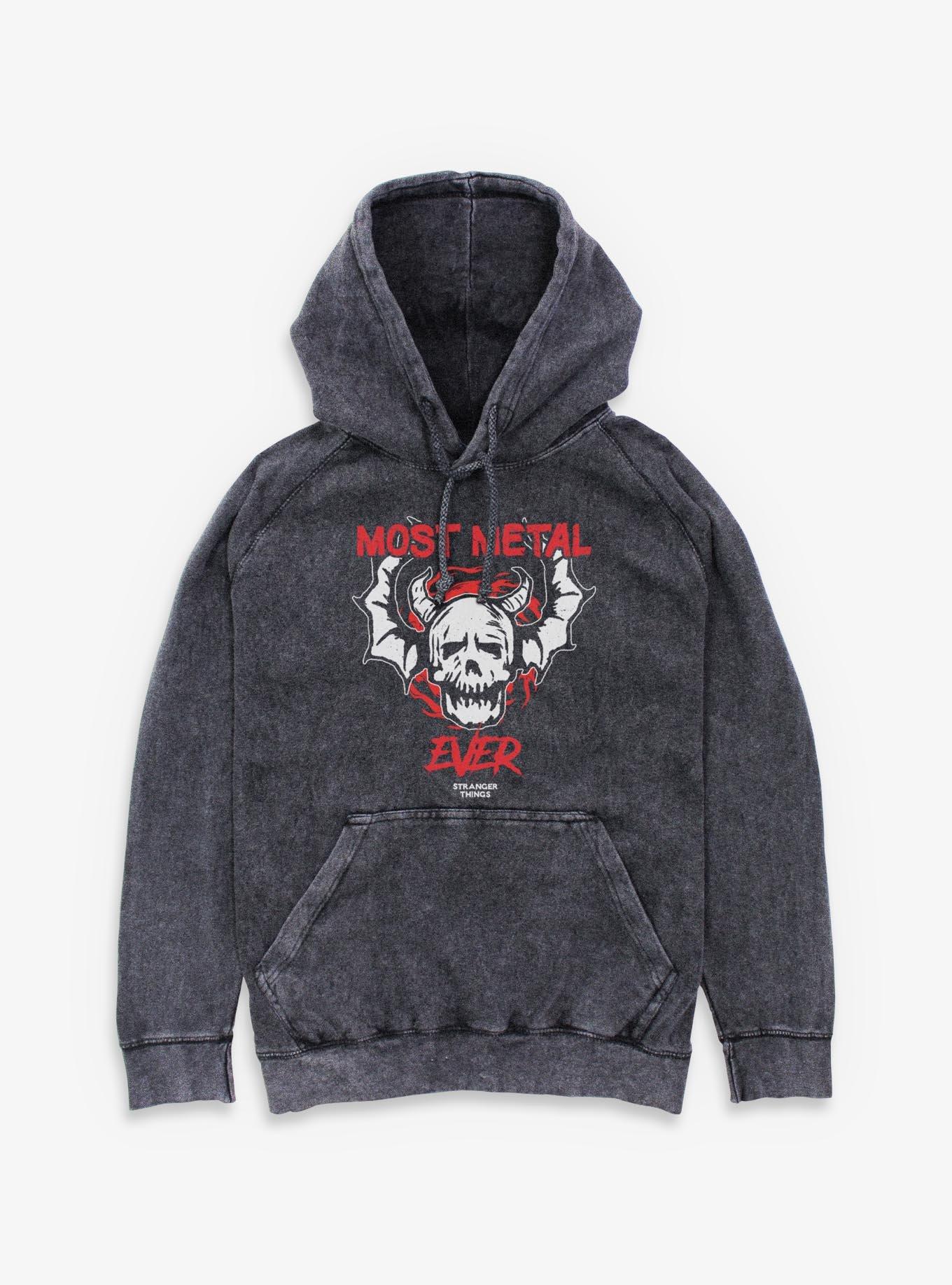 Stranger Things Most Metal Ever Mineral Wash Hoodie, BLACK, hi-res view 1