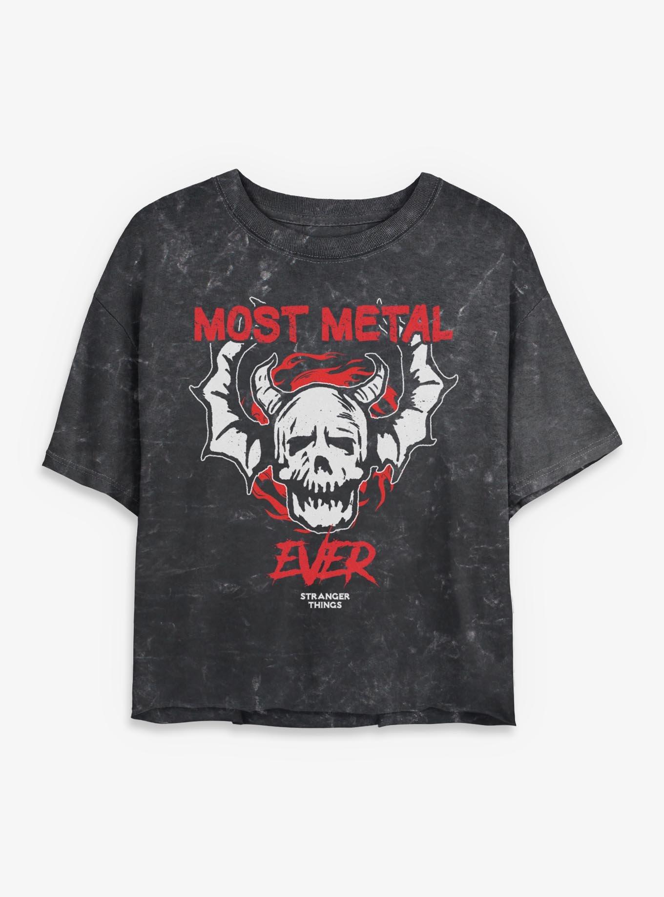 Stranger Things Most Metal Ever Girls Mineral Wash Crop T-Shirt, , hi-res