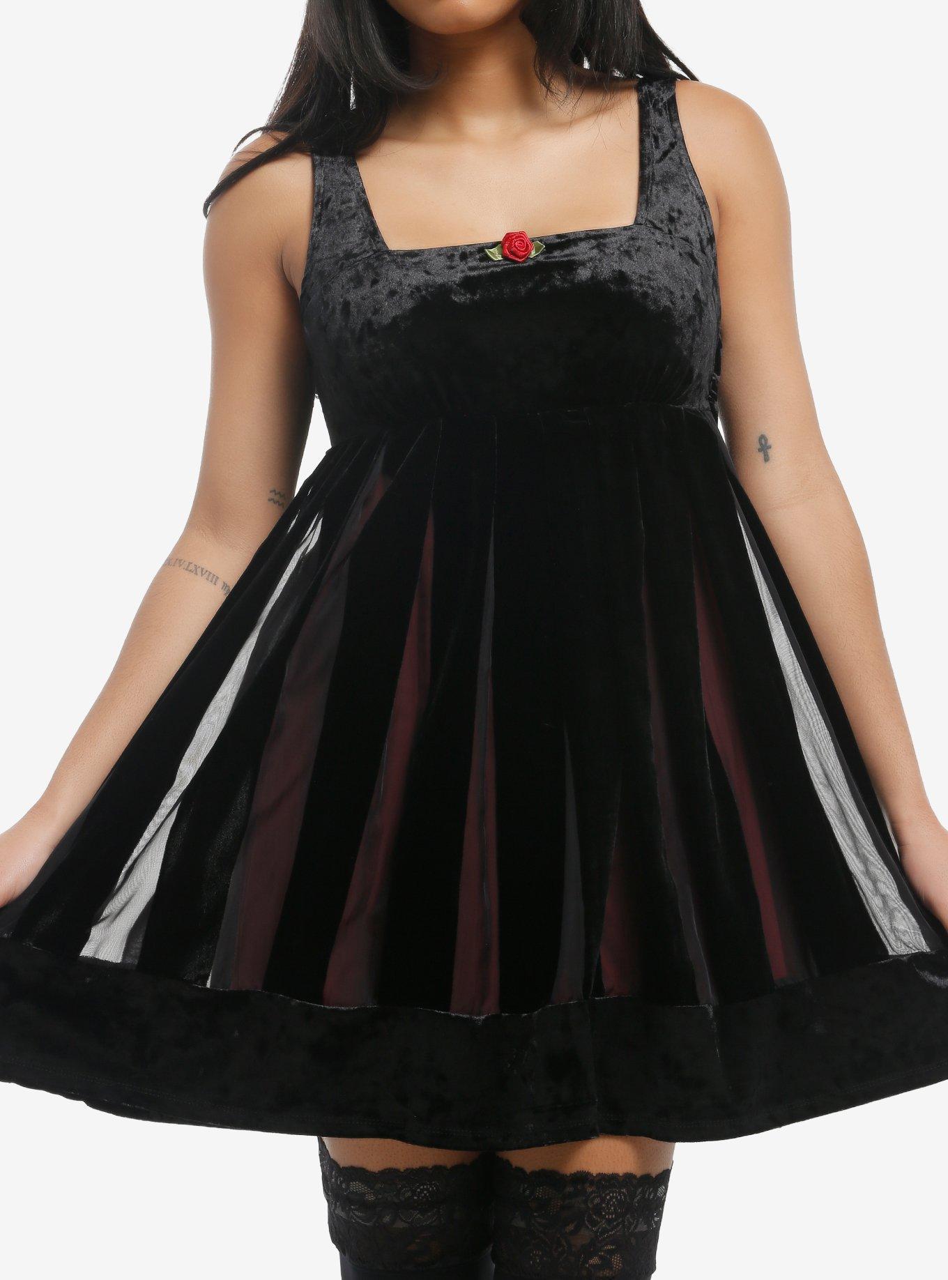 open lace back dress Happy Clothing Velvet V-Neck Petal Strapless Velvet Midi Dress in Red