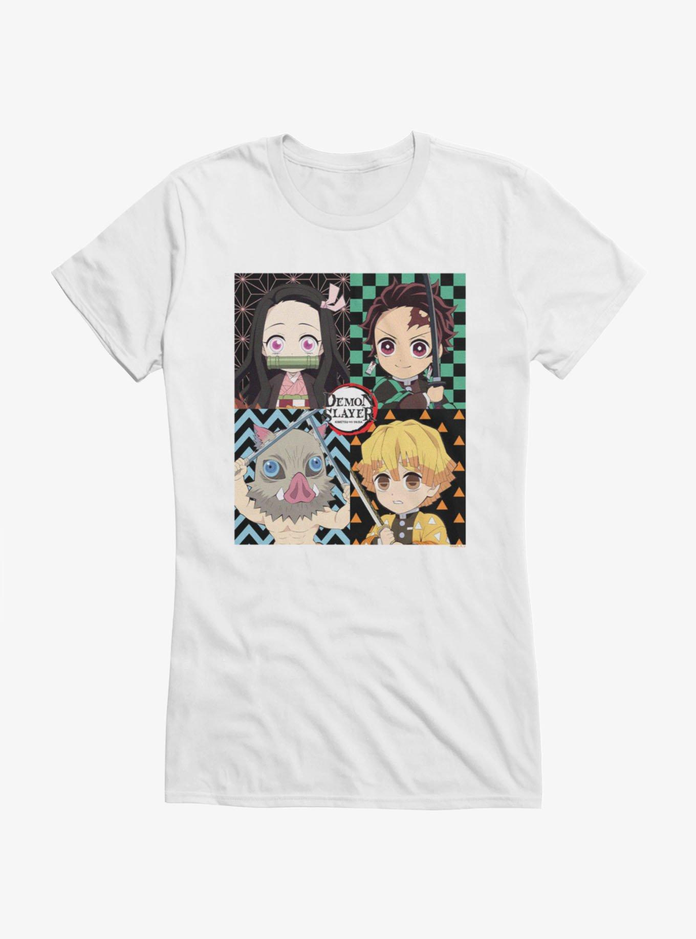 Demon Slayer: Kimetsu No Yaiba Chibi Character Squares Girls T-Shirt, WHITE, hi-res