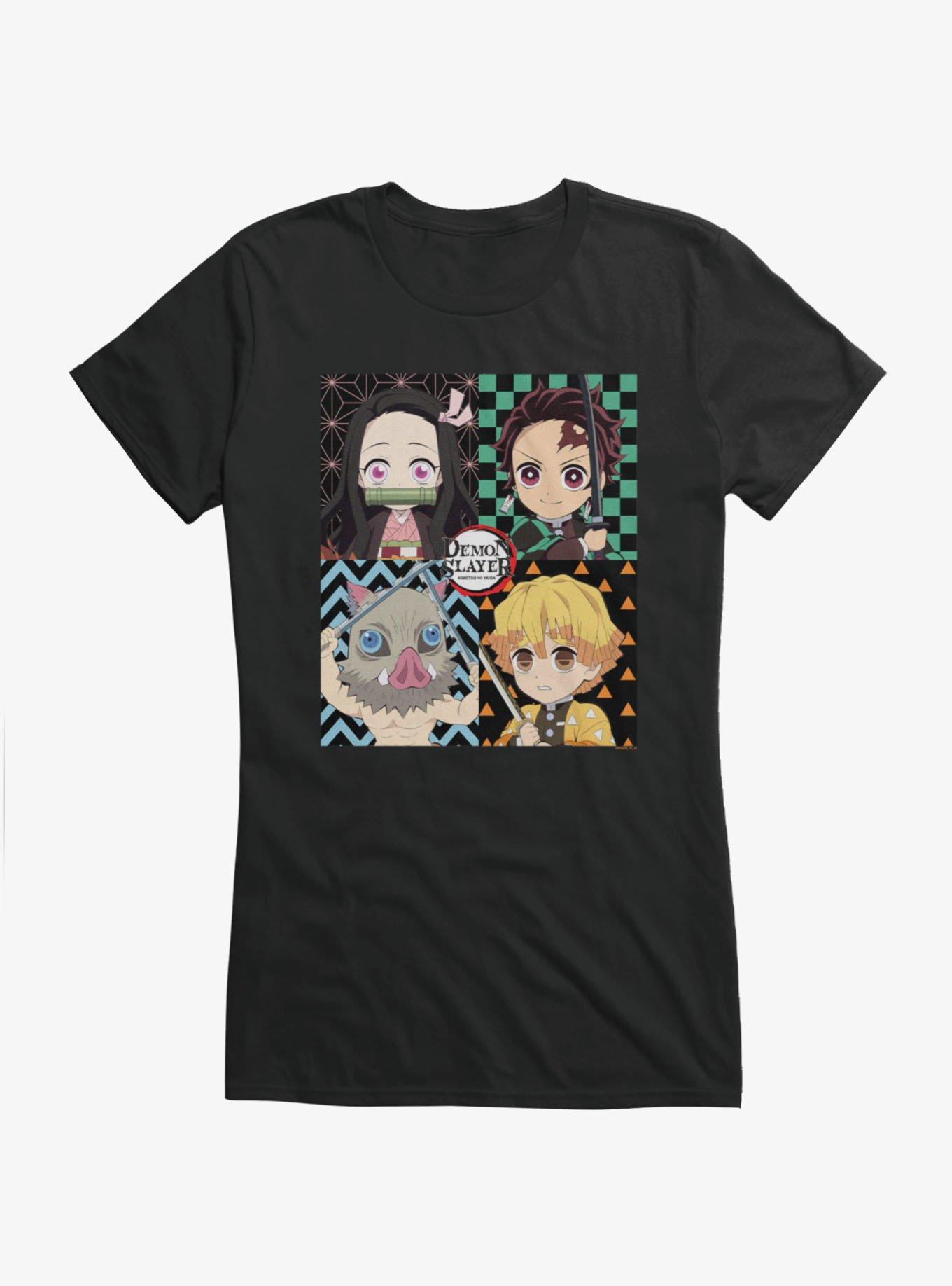 Demon Slayer: Kimetsu No Yaiba Chibi Character Squares Girls T-Shirt, BLACK, hi-res