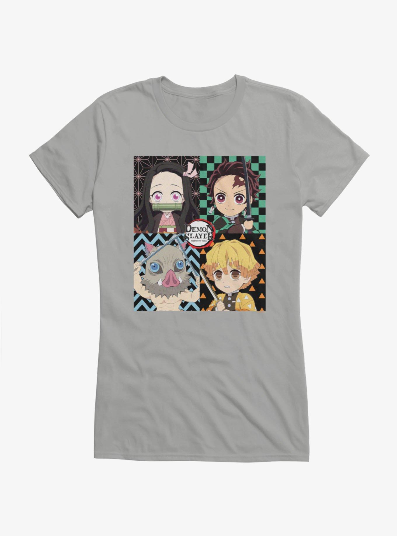 Demon Slayer: Kimetsu No Yaiba Chibi Character Squares Girls T-Shirt, SPORT GRAY, hi-res