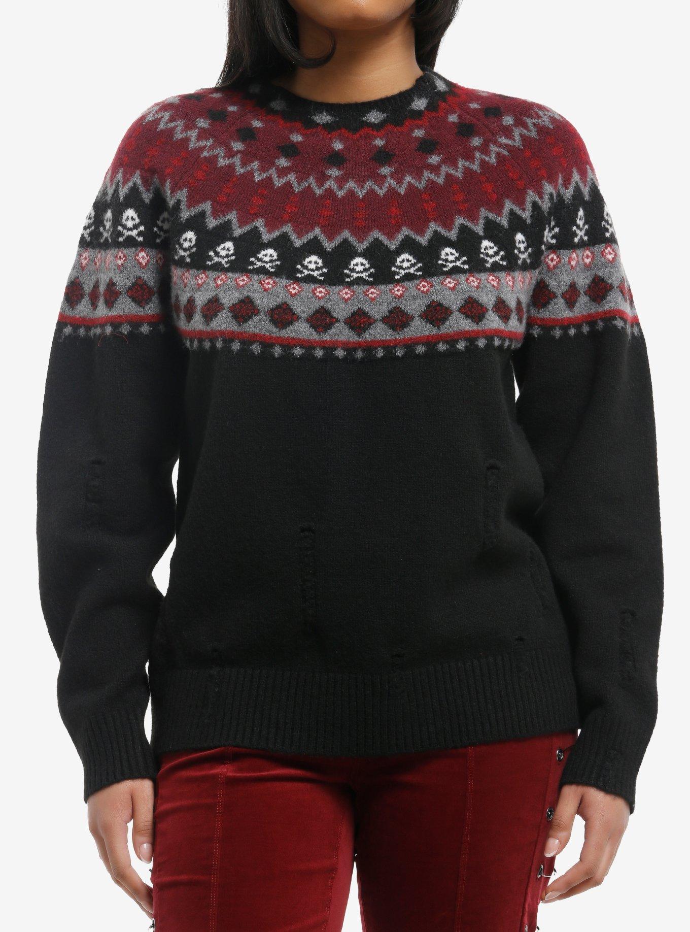 Social Collision Skull Holiday Girls Sweater, , hi-res