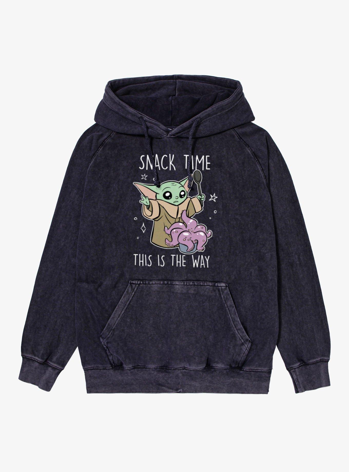 Star Wars The Mandalorian Grogu Snack Time Mineral Wash Hoodie Hot Topic Exclusive, , hi-res