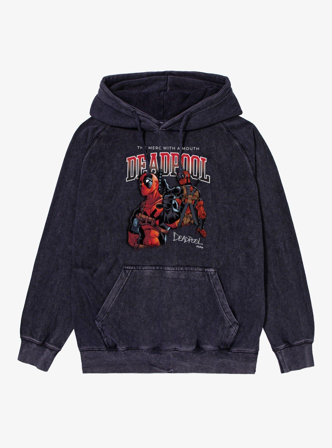 Marvel Deadpool Merc With A Mouth Collage Mineral Wash Hoodie Hot Topic Exclusive, , hi-res