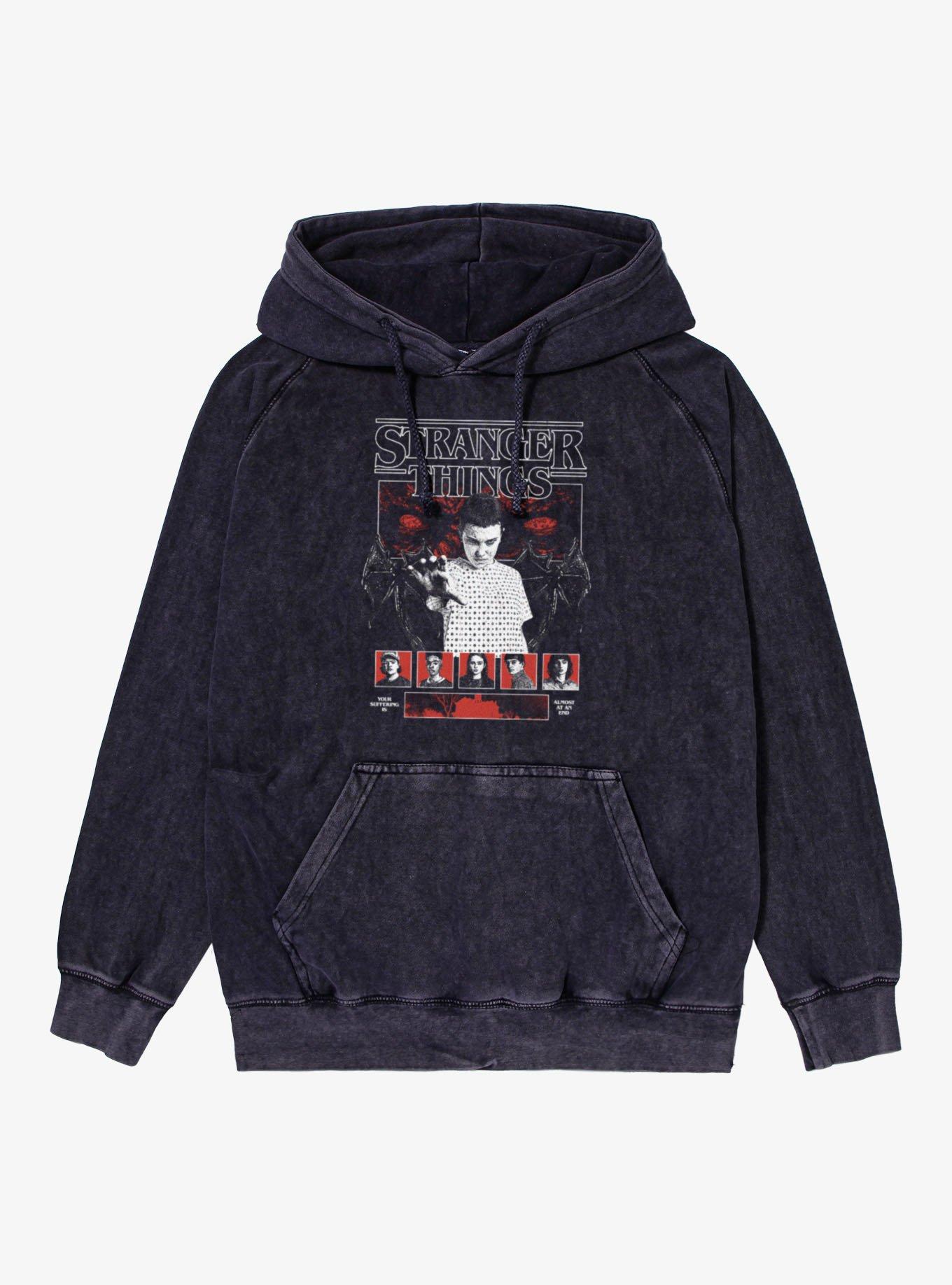 Netflix Stranger Things Almost At An End Characters Mineral Wash Hoodie Hot Topic Exclusive, , hi-res