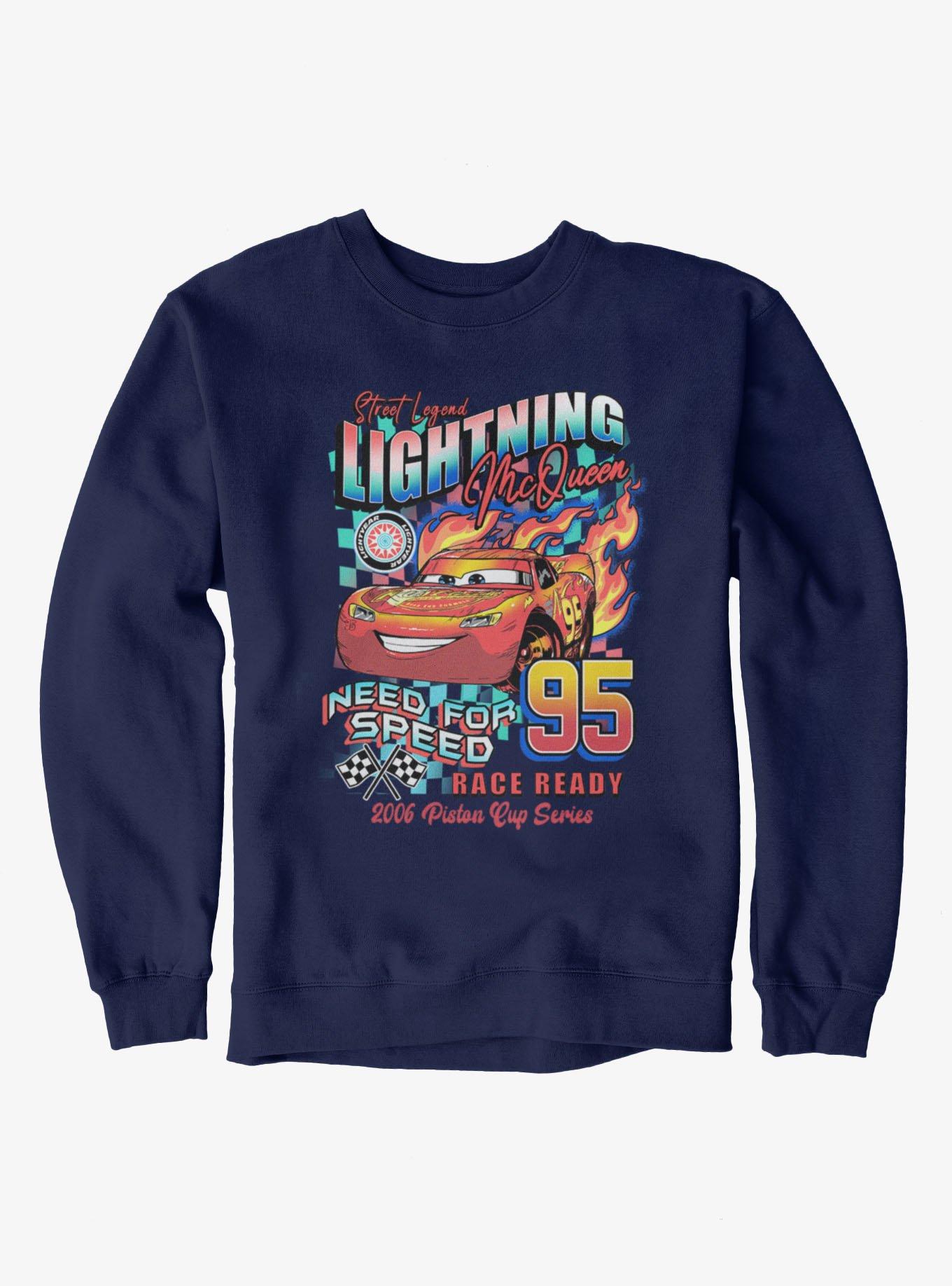 Disney Pixar Cars Lightning McQueen Racing Sweatshirt Hot Topic Exclusive, NAVY, hi-res