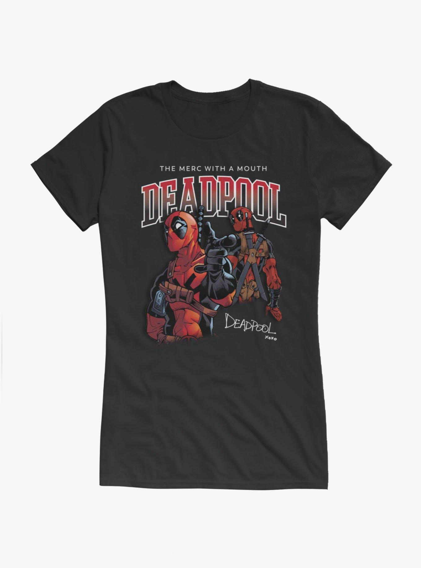 Marvel Deadpool Merc With A Mouth Collage Girls T-Shirt Hot Topic Exclusive, , hi-res