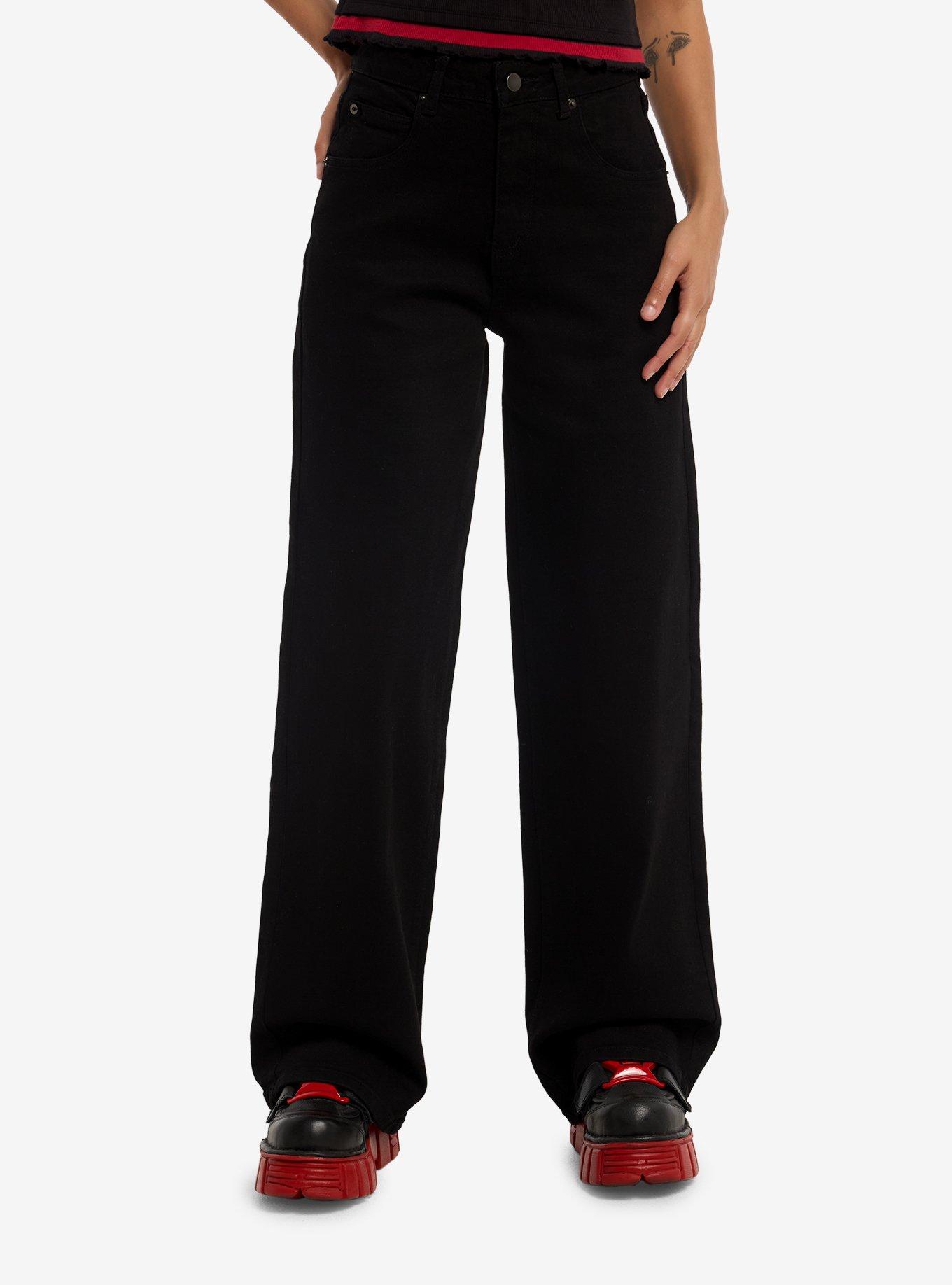 Winged Skull Cross Wide Leg Jeans, , hi-res