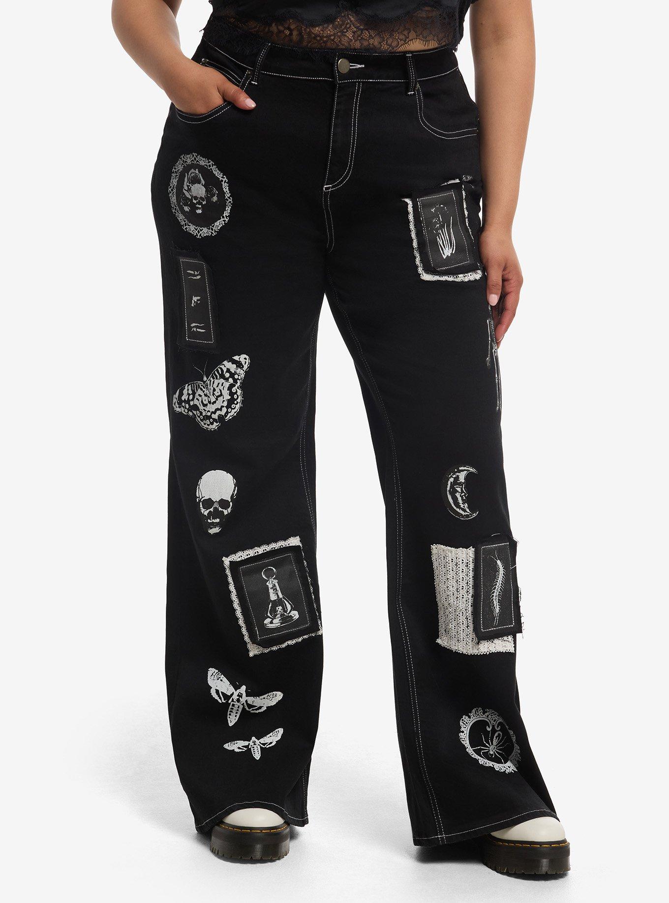 HOTTOPIC Cosmic Aura Black Gothic Patch Flare Jeans Plus Size