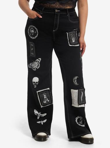 Cosmic Aura Black Gothic Patch Flare Jeans Plus Size | Hot Topic