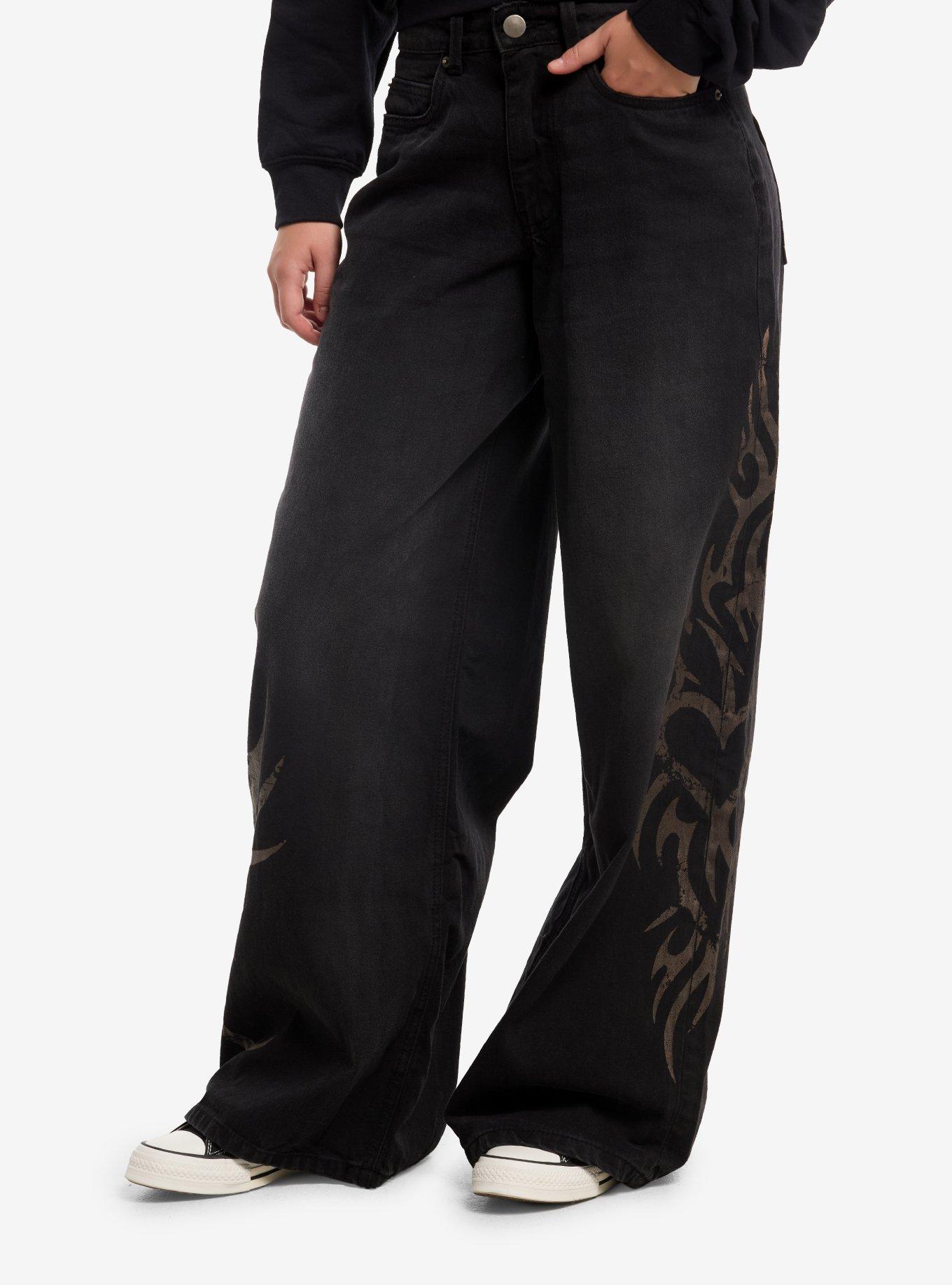 HOTTOPIC Grey Dark Wash Cyber Sigil Baggy Jeans