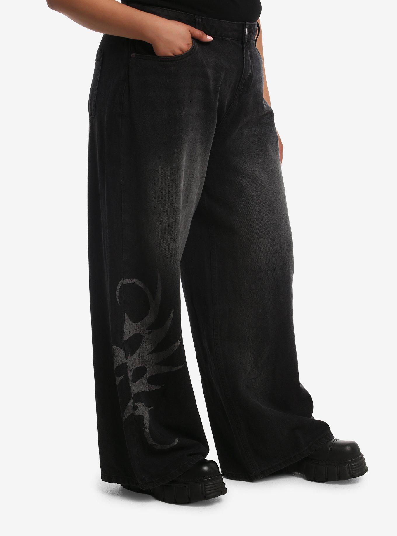 HOTTOPIC Grey Dark Wash Cyber Sigil Baggy Jeans Plus Size