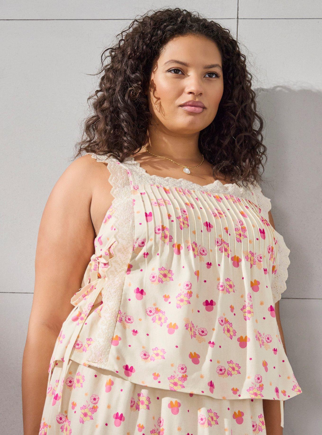 Disney Minnie Mouse Floral Allover Print Linen Tank Top Plus Size, , hi-res