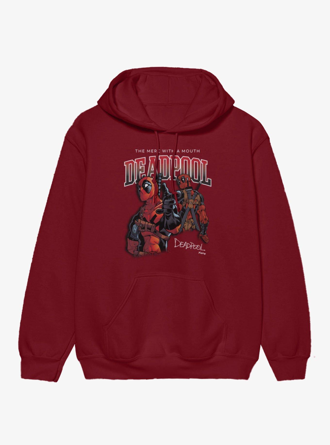 Marvel Deadpool Merc With A Mouth Collage Hoodie Hot Topic Exclusive, MAROON, hi-res