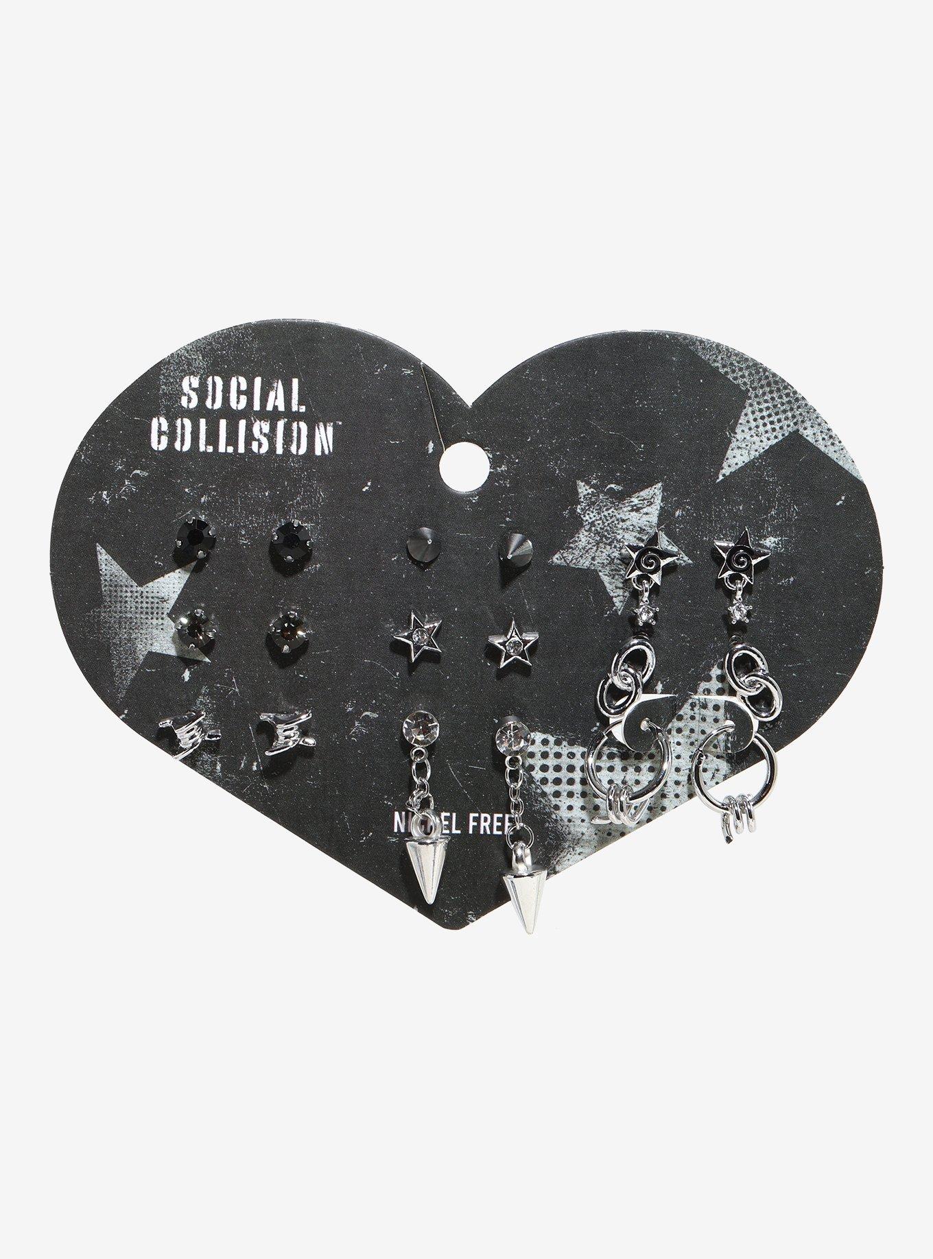 Social Collision Spike Barbed Wire Star Earring Set, , hi-res