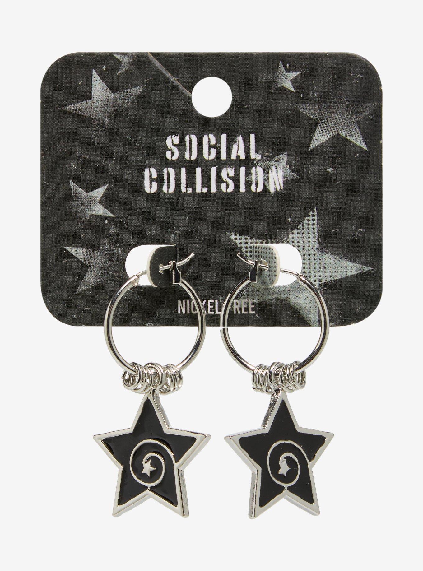 Social Collision Spiral Star Hoop Earrings, , hi-res