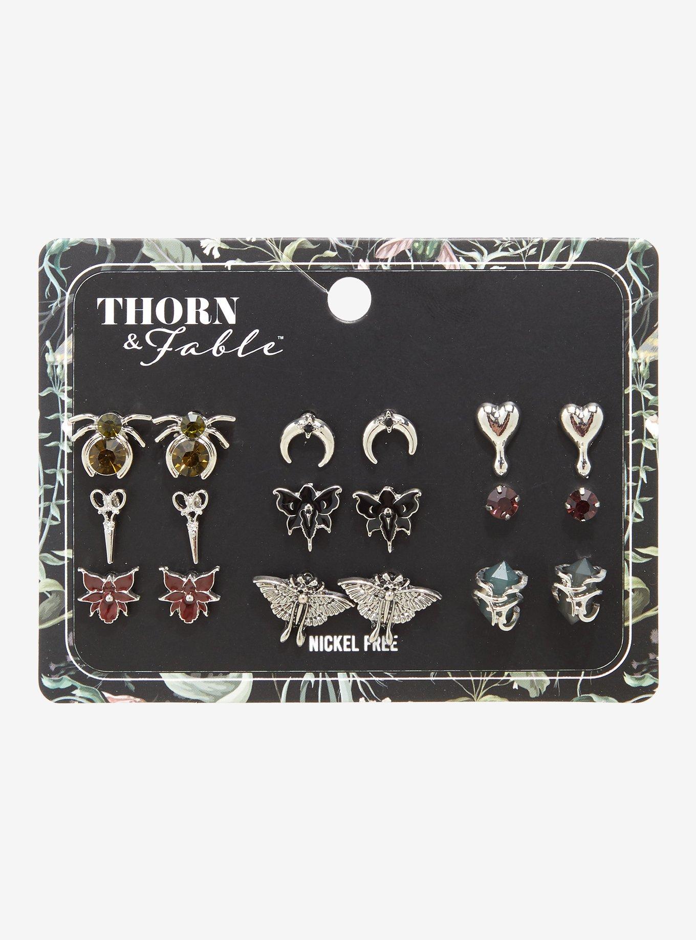 Thorn & Fable Dark Moth Garden Stud Earring Set
