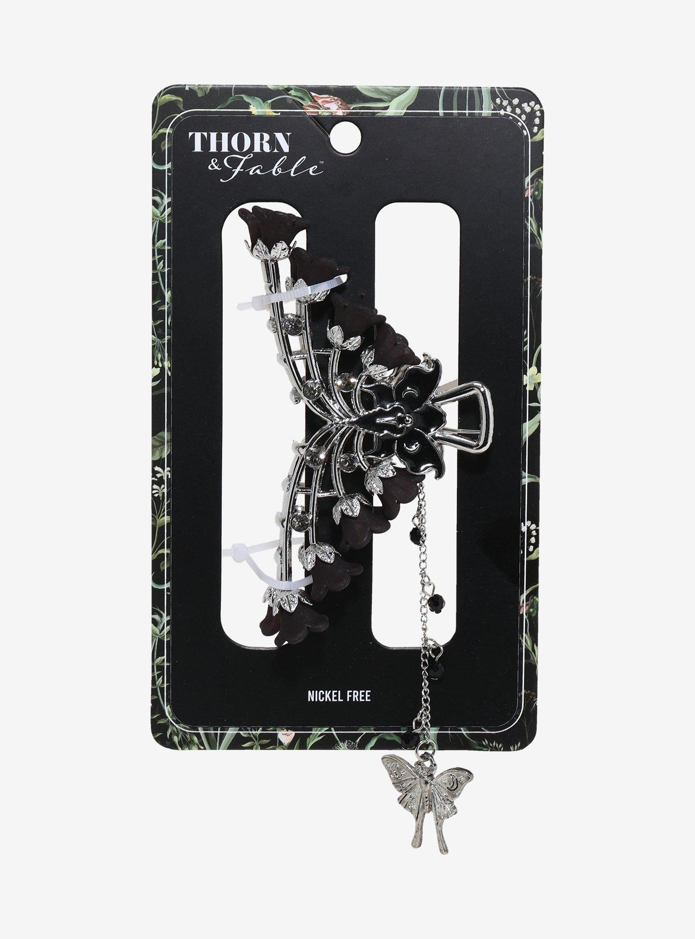 Thorn & Fable Black Flower Stem Moth Claw Hair Clip