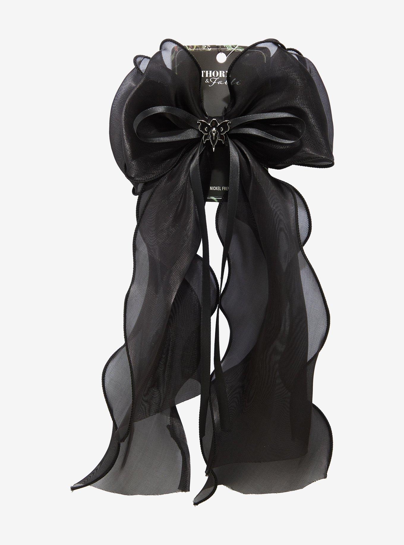 Thorn & Fable Black Orchid Hair Bow, , hi-res