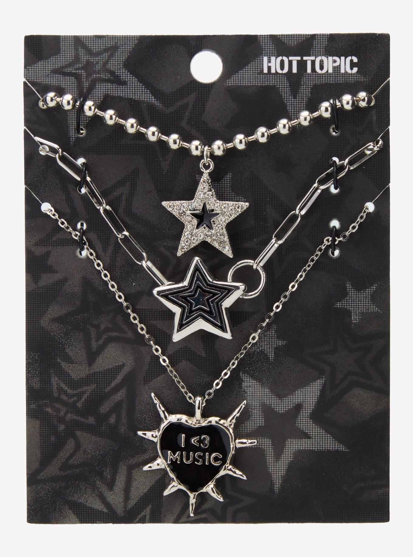 Black & Silver Star Love Music Necklace Set, , hi-res