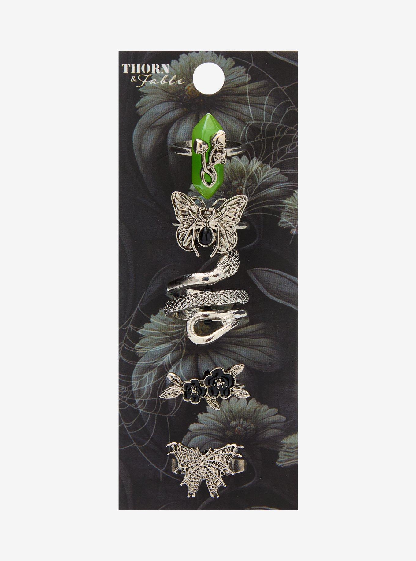 Thorn & Fable Green Gem Forest Creature Ring Set, , hi-res