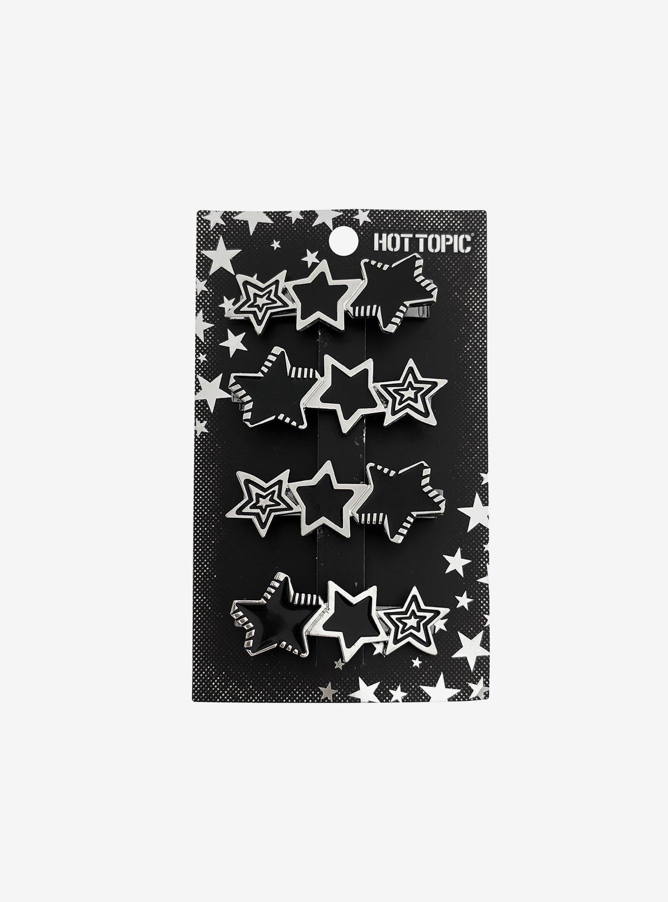Silver & Black Stripe Star Hair Clip Set, , hi-res