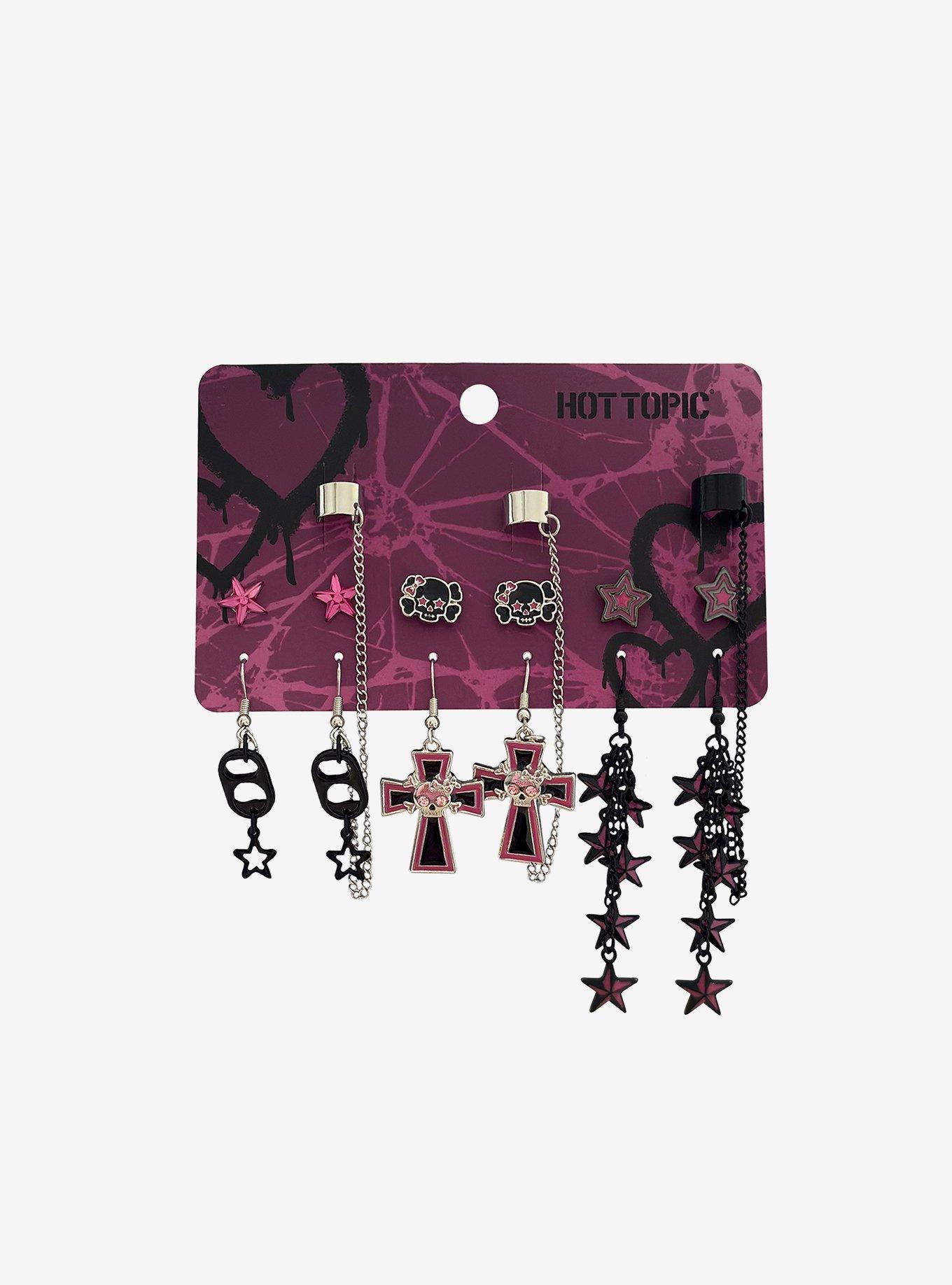 Pink & Black Scene Icons Cuff Earring Set, , hi-res