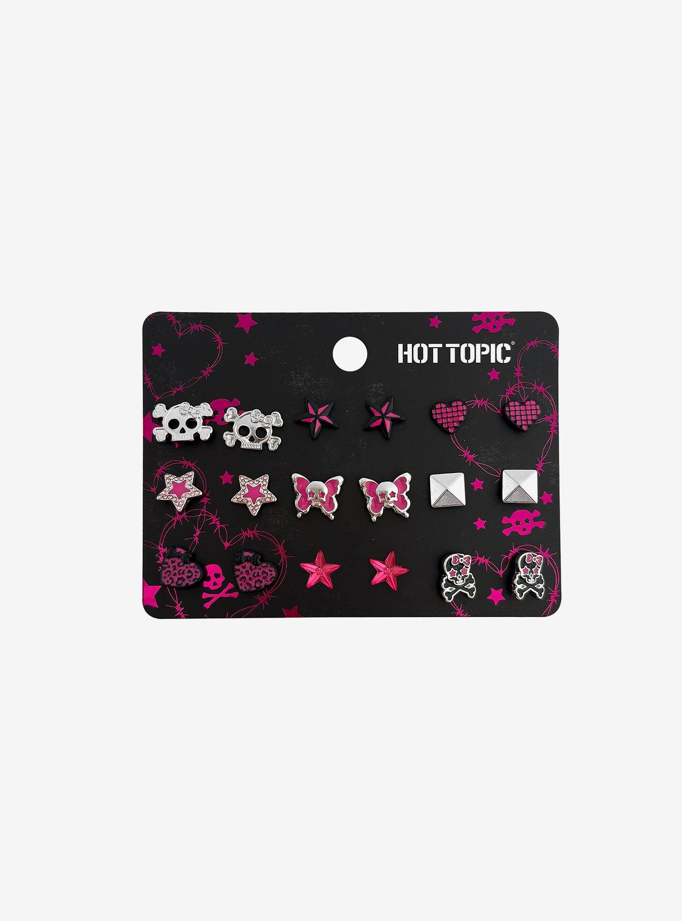 Pink Star Skull & Crossbones Stud Earring Set, , hi-res