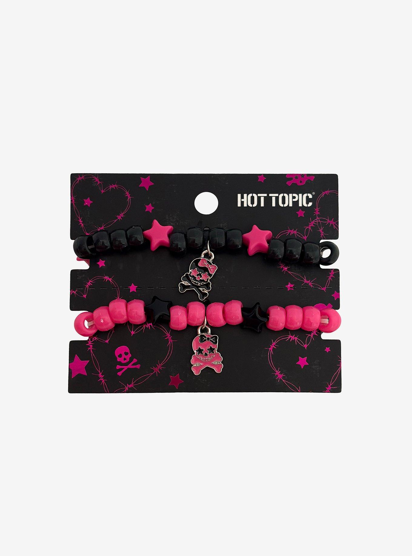 Black & Hot Pink Skull & Crossbones Best Friend Bead Bracelet Set, , hi-res
