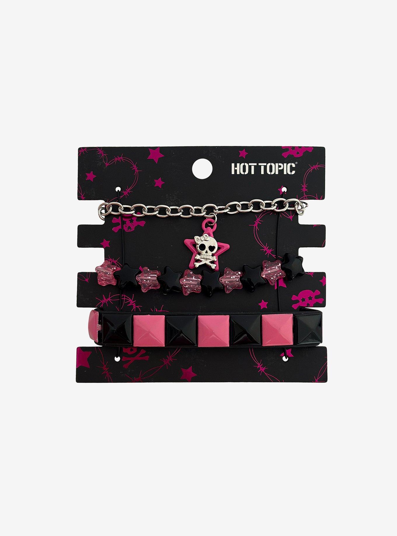 Pink & Black Star Skull & Crossbones Bracelet Set, , hi-res