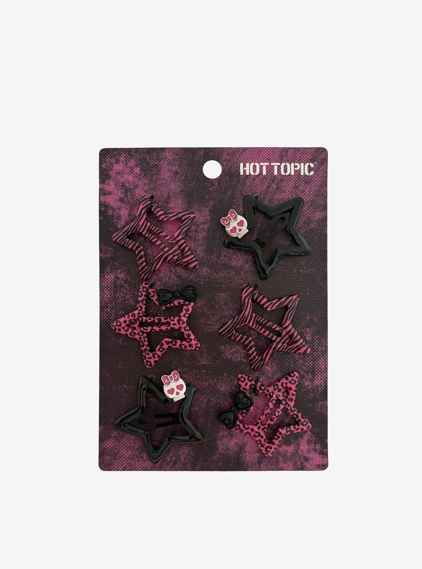 Pink & Black Animal Print Star Hair Clip Set, , hi-res