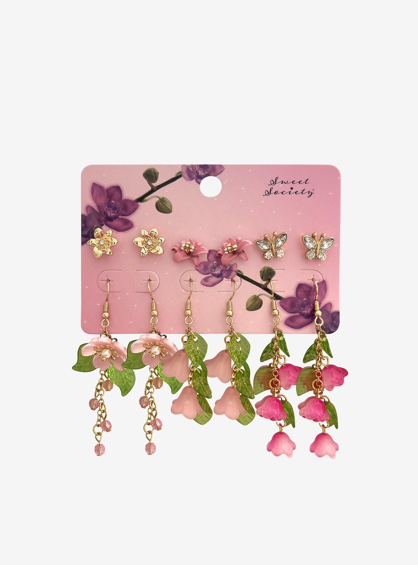 Sweet Society Pink Florals Earring Set, , hi-res
