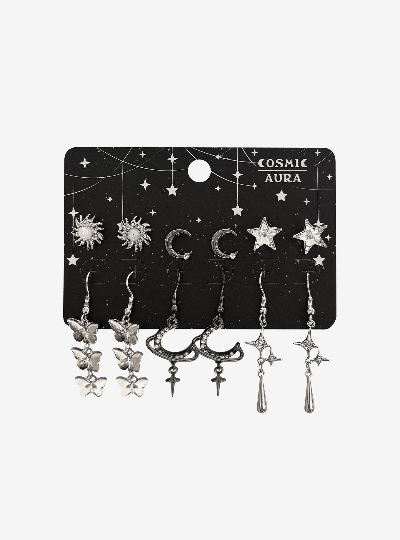 Cosmic Aura Silver Celestial Butterfly Earring Set, , hi-res